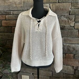 Joie Shimmer Open Knit Nautical Beige Sweater - Size XL